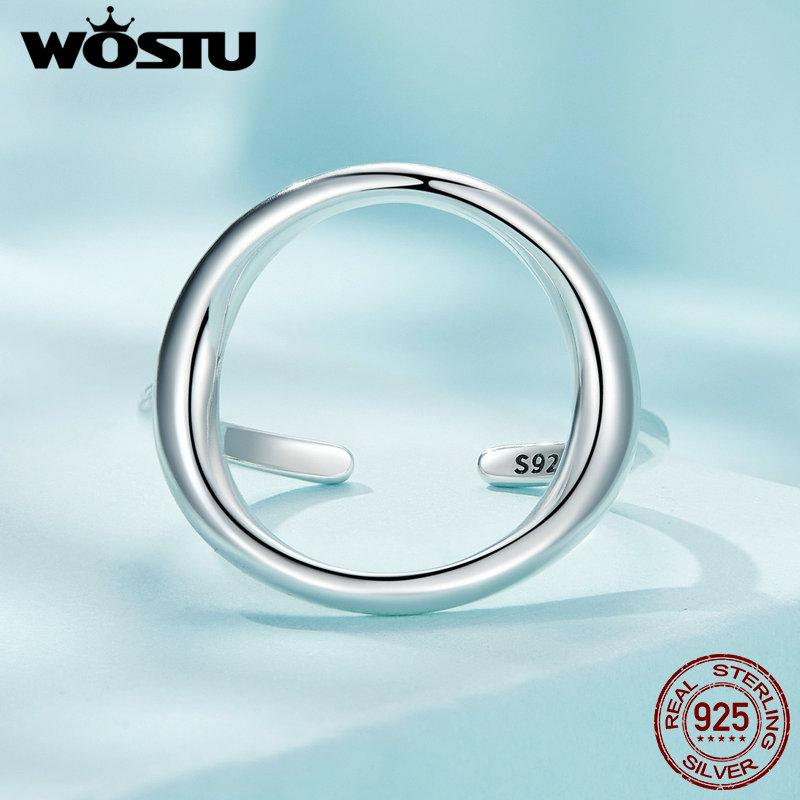 WOSTU Solid 925 Sterling Silver Huge Samsara Opening Rings For Women European Simple Geometric Ring Wedding Party Jewelry Gift