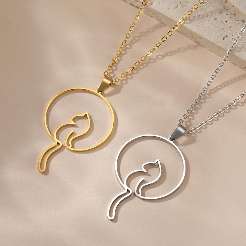 My Shape Lovely Cats Pendant Necklaces for Kids Cute Animals Kitten Charms Necklaces Stainless Steel Jewelry Valentine's Day