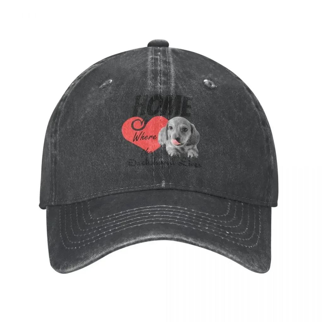 Home Is Where The Dachshund Lives Baseball Cap Unisex Distressed Cotton Snapback Hat Dog Activities Adjustable Fit Caps Hat