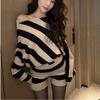 Retro Color Block One-Shoulder Sweater & Knit Shorts Two-Piece Set for Women