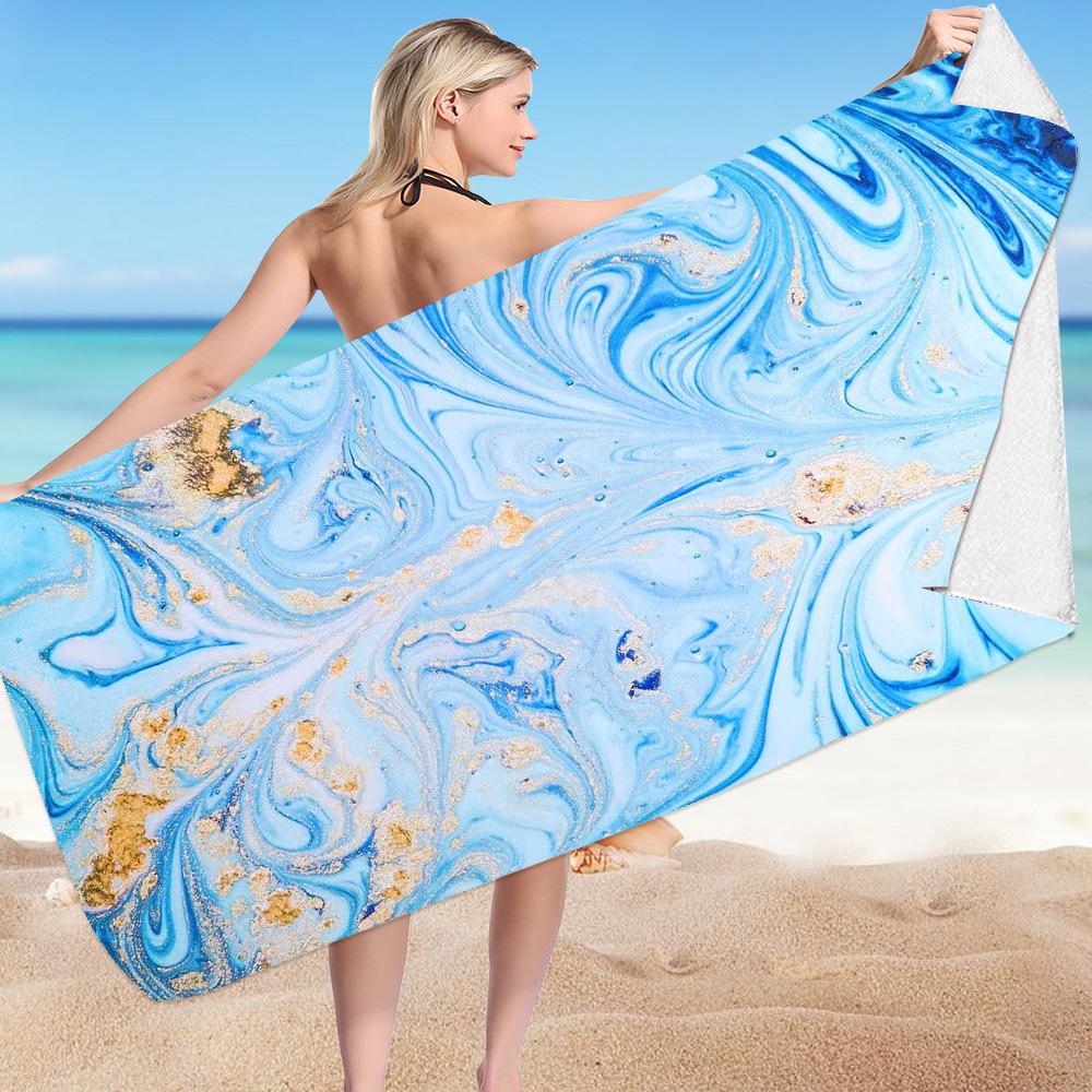 Blue Wave Series digital-printed polyester Superfine fiber double-sided fleece Beach vacation bath towel, beach towel