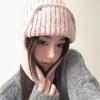 Cute pink ear protector knitted wool hat for girls, small face in winter, warm ear protector Lei Feng hat