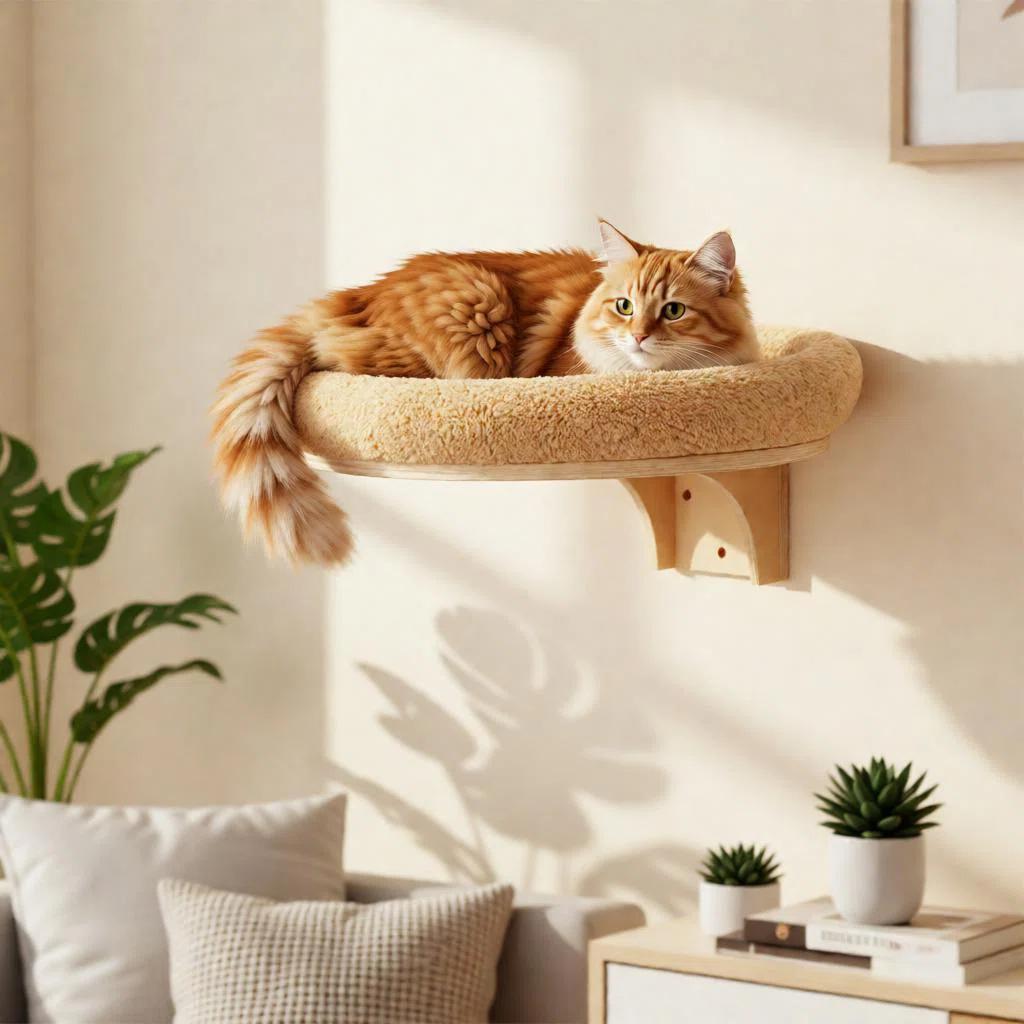 Pet Bed Cat Furniture Winter Cat Perch with Supports Wall Mounted Wooden Cat Space