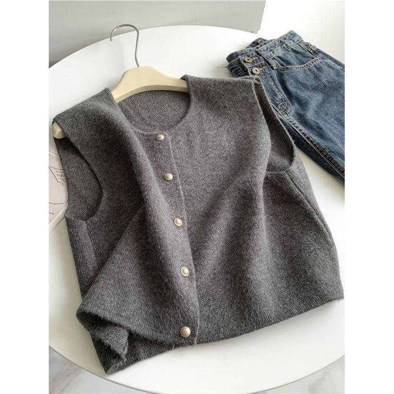 Simple Soft Waxy Knitted Vest Women's Cardigan Sweater Spring Stacked Wear Single-breasted Sleeveless Top Vest