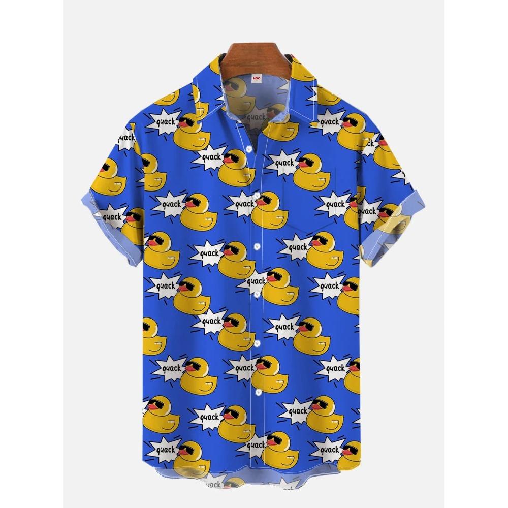 2026 Men's Summer New 3D Printed Reachy Duck Pattern Hawaiian Shirt Casual Printed Floral Short Sleeve Hawaiian Tropical Tops