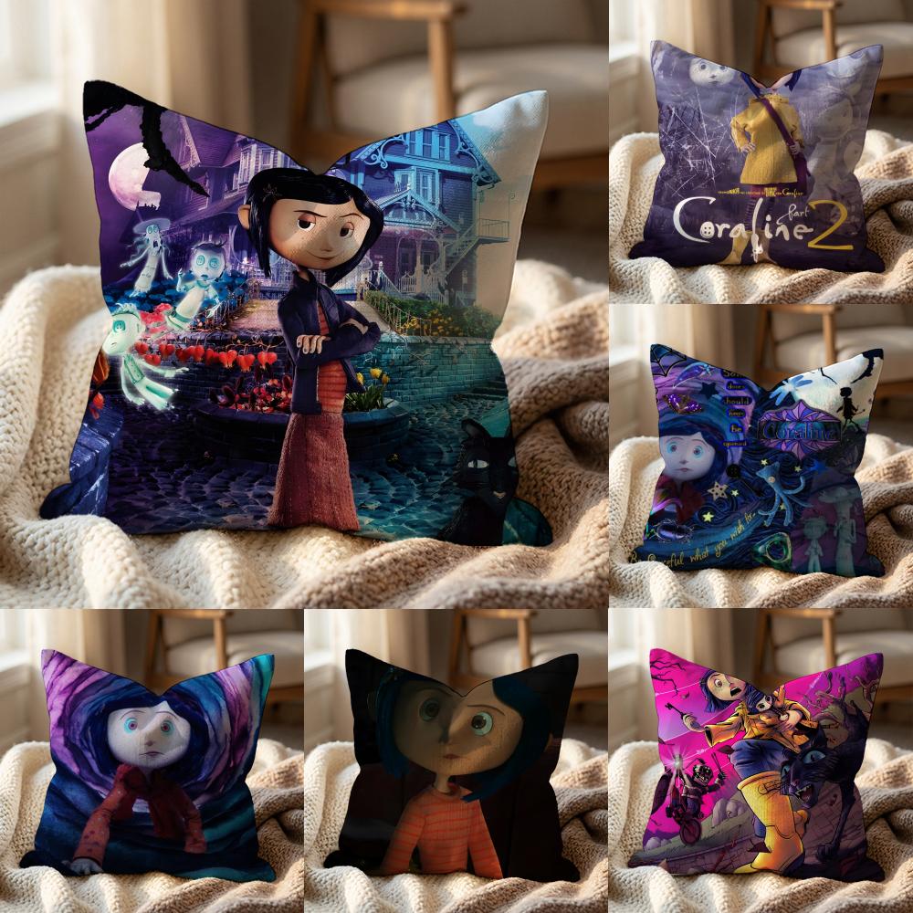 HOT Cartoon Coraline Cushion Cover MultiScene Pillow Cover for Home Car Reversible Soft Durable for Daily Use