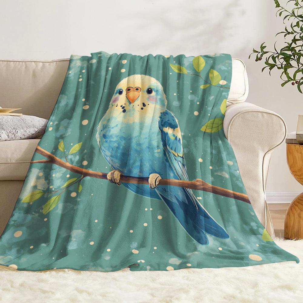 Blue Bird Print Fuzzy Blanket , Warm and Comfortable Throw Blanket Sofa Bed Sofa Camping Trip, the Best Gift.