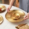 Gold Stainless Steel Thickened Dinner Plates Round Coffee Tray Dessert Cake Snack Fruit Steak Dishes Korean Cutlery Metal Plate