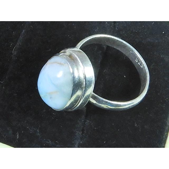 Natural Blue Larimar Solid 925 Sterling Silver Handmade Oval Ring Size US-7 MK-30