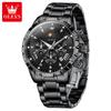 OLEVS Men's Quartz Watch Luxury Original Solid Steel Strap 24Hour Moon Phase Chronograph Waterprof Luminous Watch for Man 2949