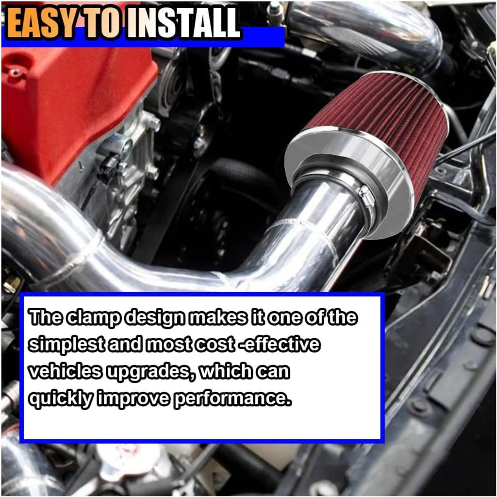 Clamp-On Air Intake Filter, High Flow Closed-Top Cool Air Filter Cleaner, 76 89 102MM Performance Round Tapered Cone Air Filters, Washable Replacement