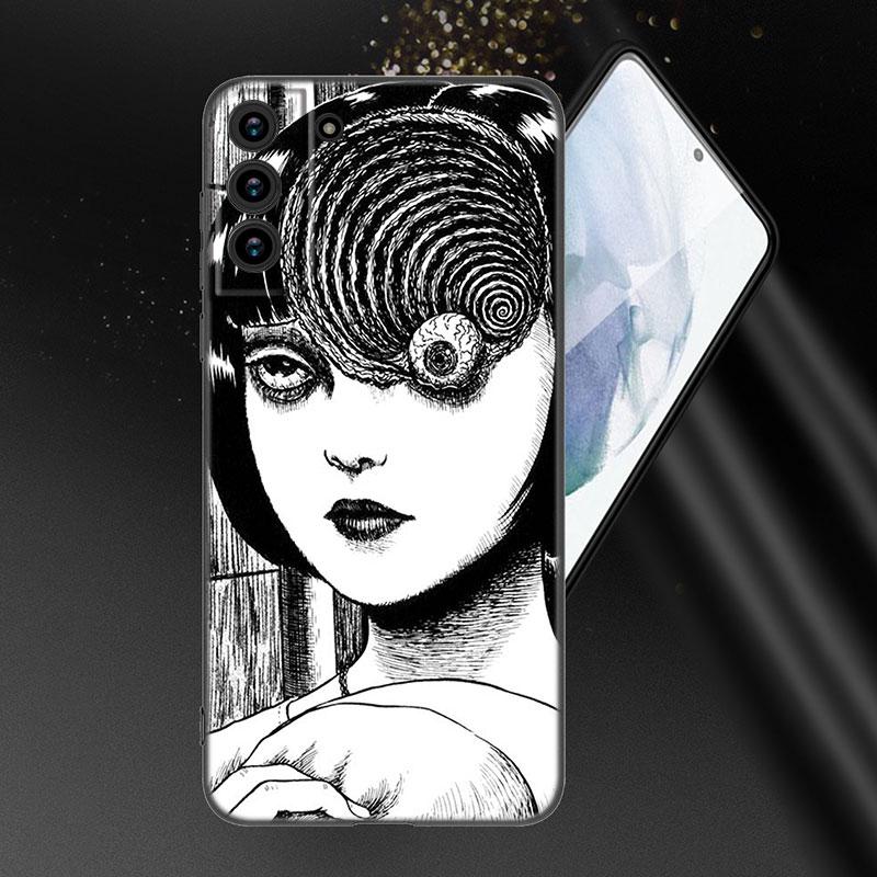 Japanese Horror Manga Black Silicone Phone Case For Samsung Galaxy S23 S21 S20 FE S24 S22 Ultra S10E S10 S9 S8 Plus