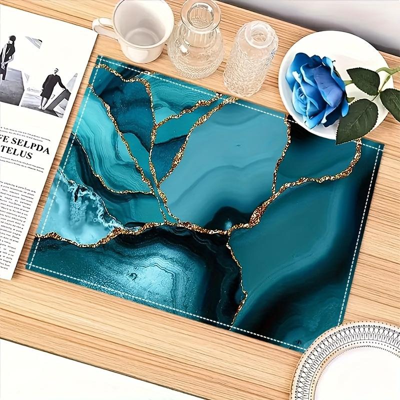 1pc Marble-Inspired Placemats | Party Table Kitchen Decoration | Abstract Blue, Teal, Turquoise & Golden 1PC 30X45cm