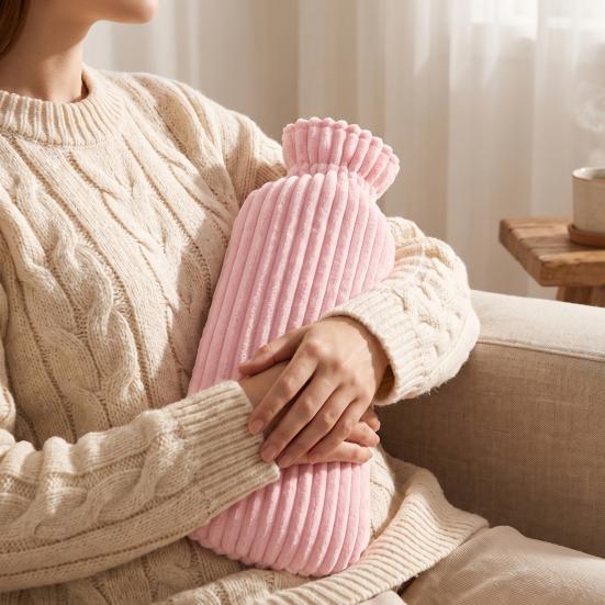 Long Hot Water Bottle 500/1000ML with Plush Cover, Leak-Proof Drurable Bag, Menstrual Cramp Pain Relief Warmer Bag Compress