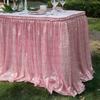 Light Gold Sequin Table Skirt Tablecloth Glitter Sparkly Shimmer Rectangle Table Covers for Birthday Party Event Wedding Decor