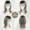 Women Synthetic Shoulder Length Wavy Wigs Stylish Natural Golden Brown Hair with Bangs for Daily Party Costume Heat Resistant Fibre