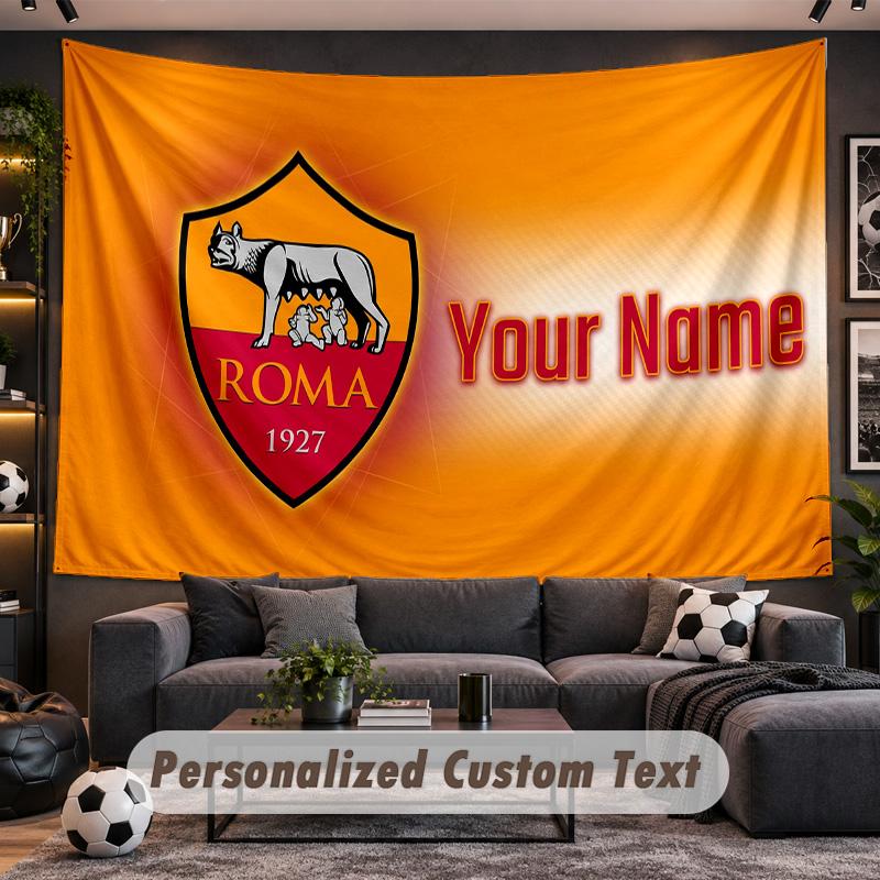 AS Roma FC Personalized Tapestry Support Custom Name, Wall Art Home Decoration