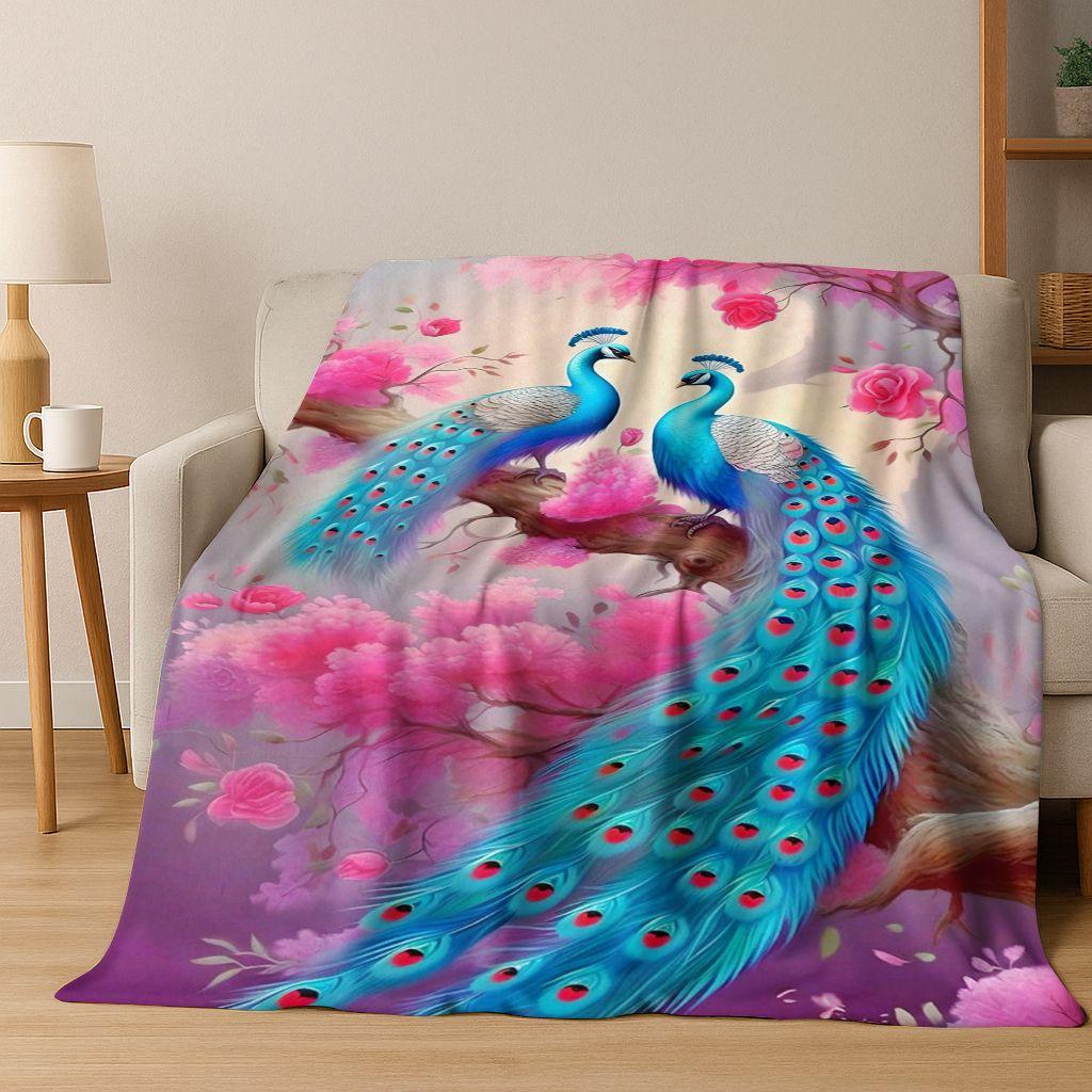 3D Colorful Peacock Romantic Birds Dream Flannel Blanket,Cozy Soft Throw Blanket for Home Bedroom Bed Sofa Picnic Cover Gift Kid