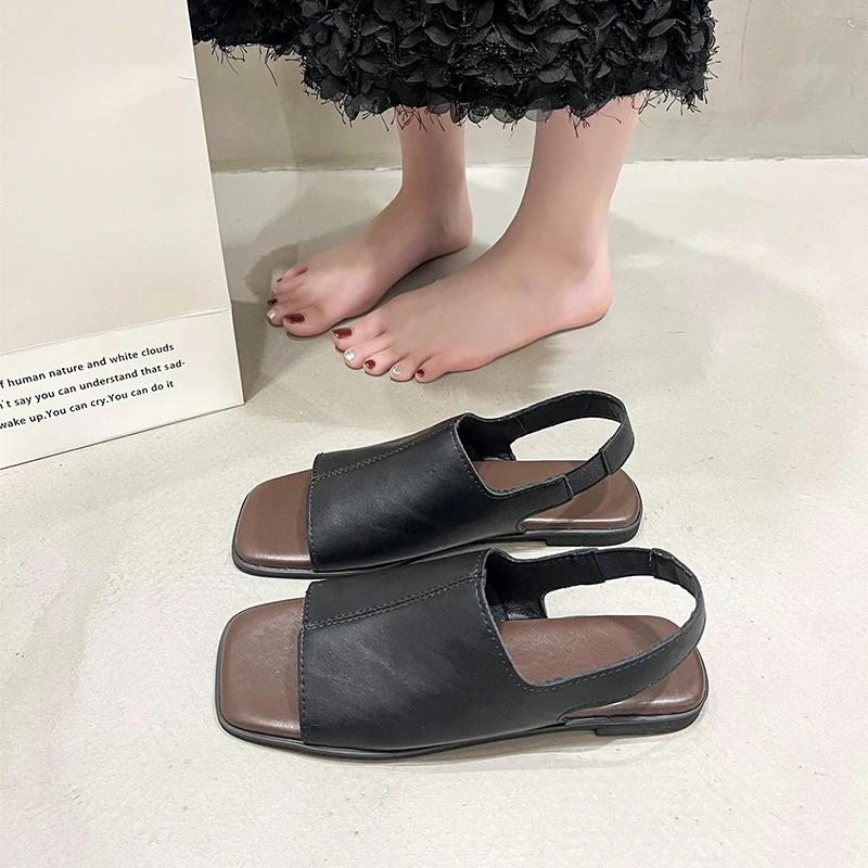 Women's Summer Sandals 2025 Luxury Artificial Leather Barefoot Shoes For Women Comfortable Moccasins Outdoor Low Heels Sandals