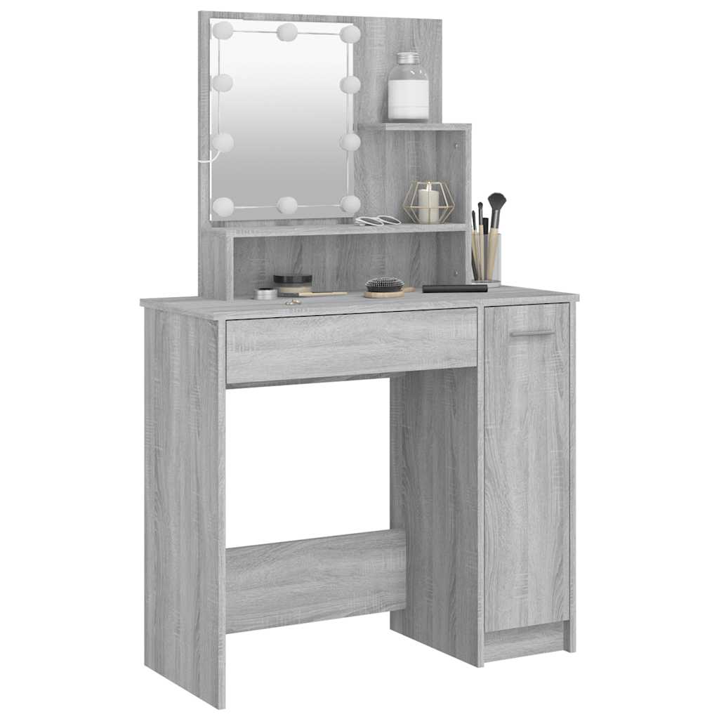 Makeup Table with LED Lights Gray Sonoma 86.5 x 35 x 136 cm