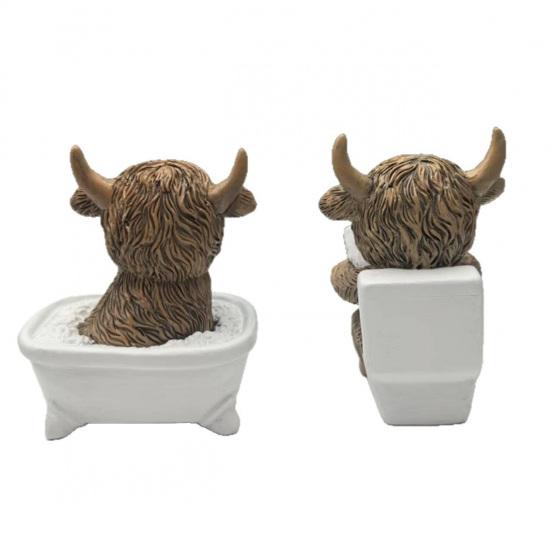 Estatueta Vaca das Terras Altas Fofa Estátua Vaca das Terras Altas Resina Banho/Leia Decoração Gado Escocês para Casa Cozinha Decoração de Mesa Bandeja de Andares