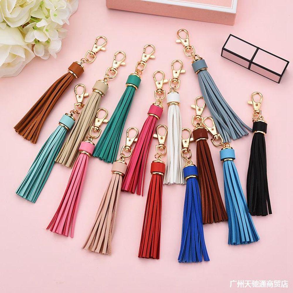 New Fringe Jewelry Women Cute KeyRing KeyChain Strap PU Leather Tassels Tassel Key Chain