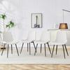 4-teiliges Set weiße Kunstleder-Esszimmerstühle: Modernes Design mit verbreiterter Sitzfläche, Rückenlehne und rutschfesten Metallfüßen für Zuhause und Büro.