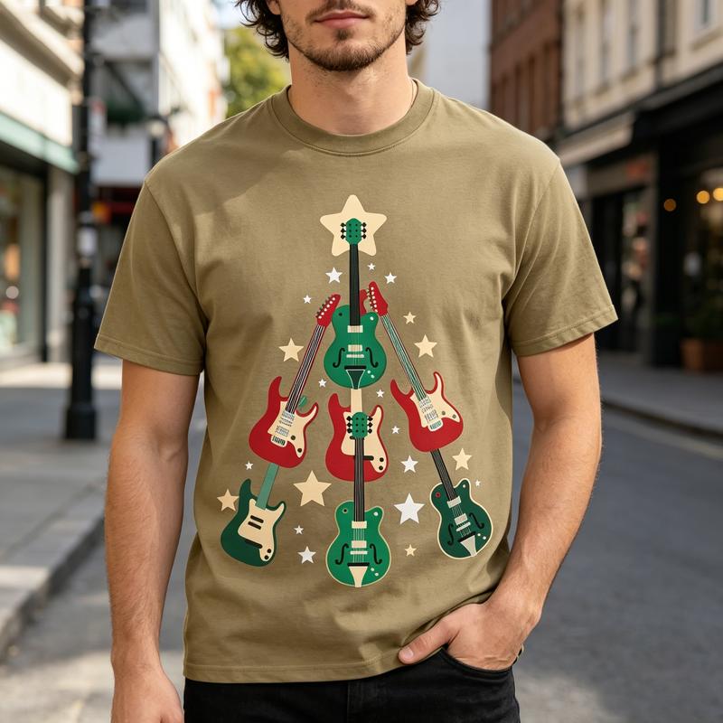 Guitar Christmas Tree Graphic Tee for Unisex Unisex Music Lover T Shirt Casual Holiday Top