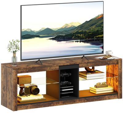 TV-meubel met LED-verlichting en afstandsbediening, planken en open vakken, 140x35x47cm, bruin