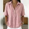 Women's Linen Blend Shirt Casual Short Sleeve Button-Down Loose Fit Blouse Tops