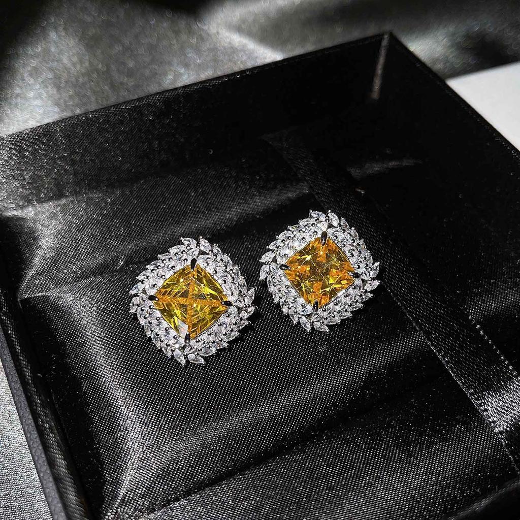 Luxury Colored Treasure Set, Inlaid With Ascher Yellow Diamonds, Topa Blue, Argyle Pink Ring, Stud Earrings, Pendant For Women
