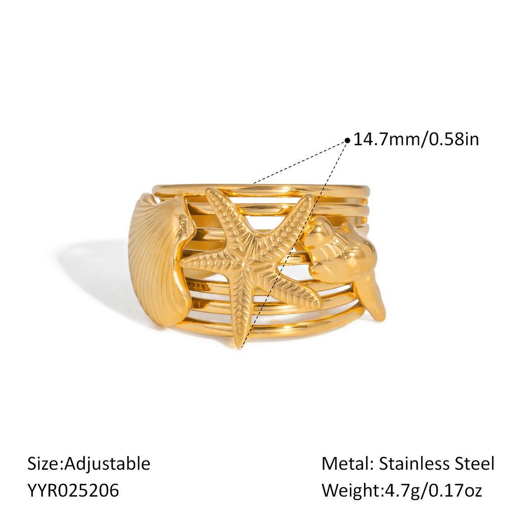 2025 Summer Ocean Rings For Women Gold Color Stainless Steel Shell Starfish Charm Figure Accessory