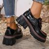 Rozmiar Plus 2025 Mokasyny Damskie Wysokie Obcasy Platforma Okrągły Nosek Średni Obcas Sznurowane Czółenka na Retro Biuro i Buty do Kariery