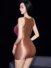 Sexy Women Tight Cut Dress Stripe Oil Glossy Shiny Micro MINI Dress Sheer See Through Package Hip Sweet Maid Dress