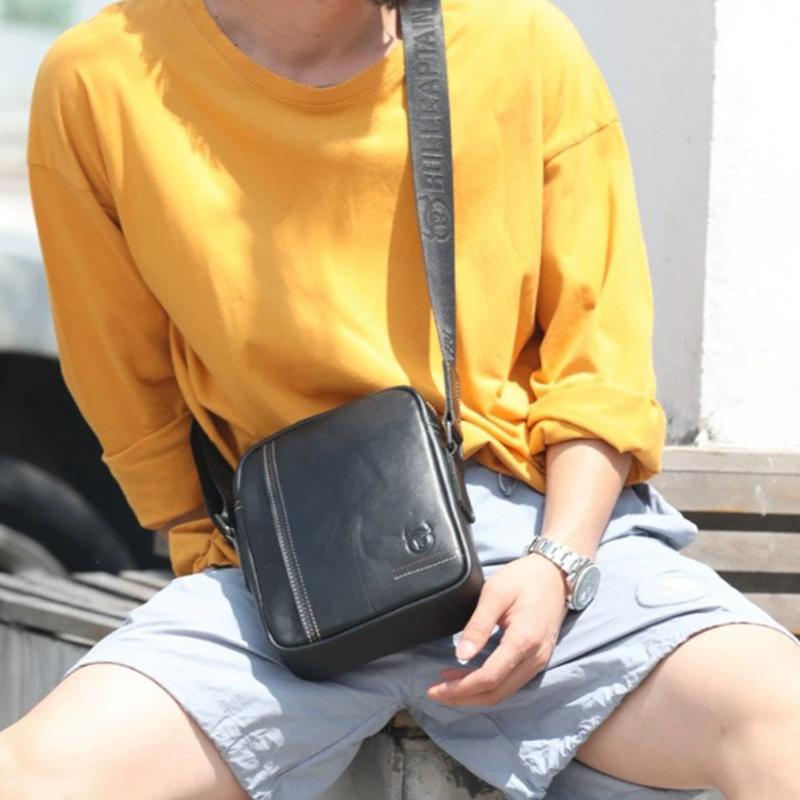 BULLCAPTAIN Herren Umhängetasche Männer Schulter Taschen Reißverschlüsse Handtaschen Große Kapazität Echtes Leder Tasche Für Männliche Messenger Tragetaschen