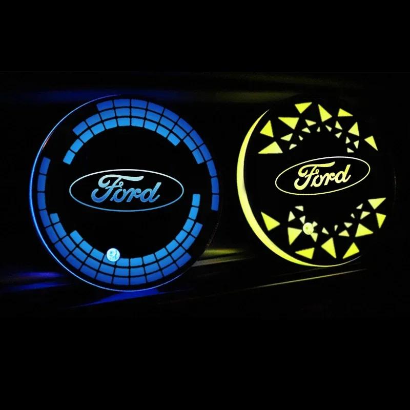 Car Sticker Car LED Coaster Light Water Cup Bottle Holder Mat for Ford Focus 3 MK2 Fiesta MK7 Mondeo Mk4 Fusion Kuga Ranger Acce