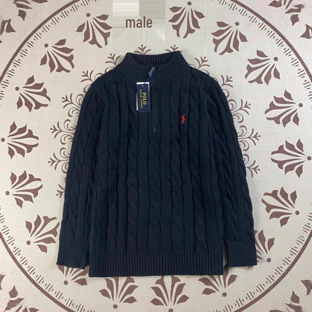 Ralph Little Horse Embroidered Polo Patch Stand Collar Cable Knit Men's Half Zip Sweater for Autumn/Winter