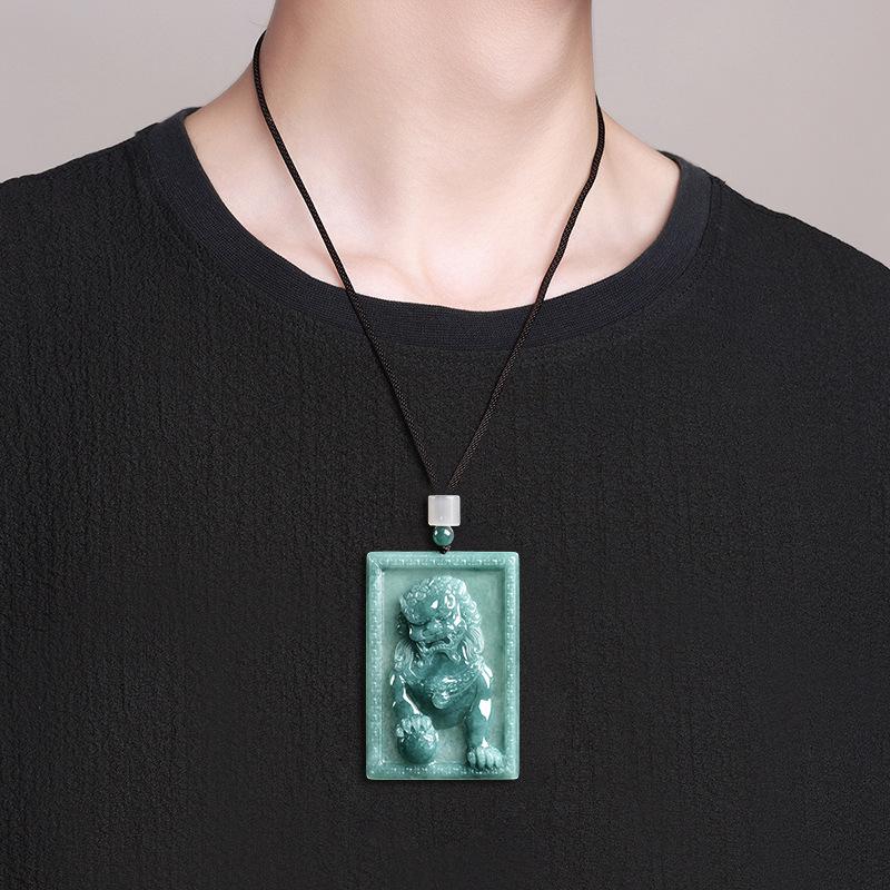 High-Grade A-Grade Jade Blue Water Lion Pendant for Men