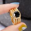 Elegant Cushion Black Cubic Zirconia Set Rings Luxury S Accessories for Women Modern Design Wedding Fashion Jewelry