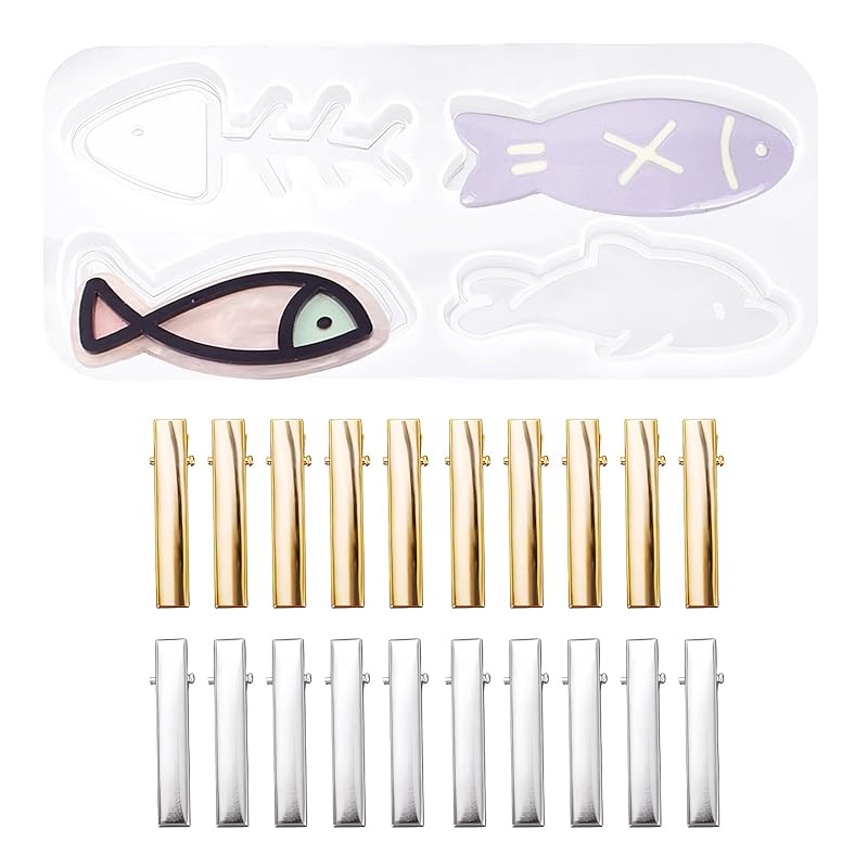 

Samcos small fish hair clip silicone mold Comes with 20 metal clips resin hairpin UV resin epoxy resin soft mold handmade DIY resin crafts create