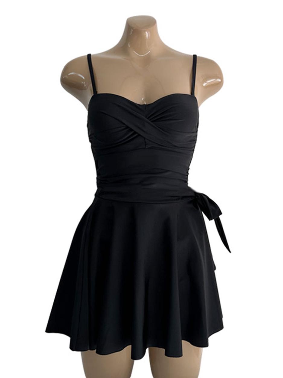 

Solid Color White Slim Fit Two-Piece Swimsuit with Skirt - Women s Conservative Style M чёрный