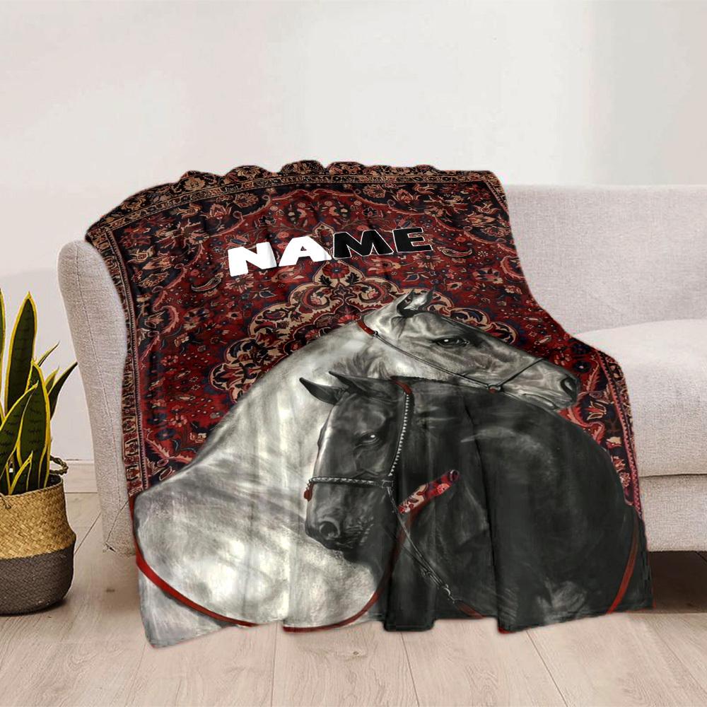 Home Customize Your Name Blankets Horse Pattern Comfortable Soft Lightweight Allseason Multipurpose Blanket For Picnics Sofas Offices Beds Living
