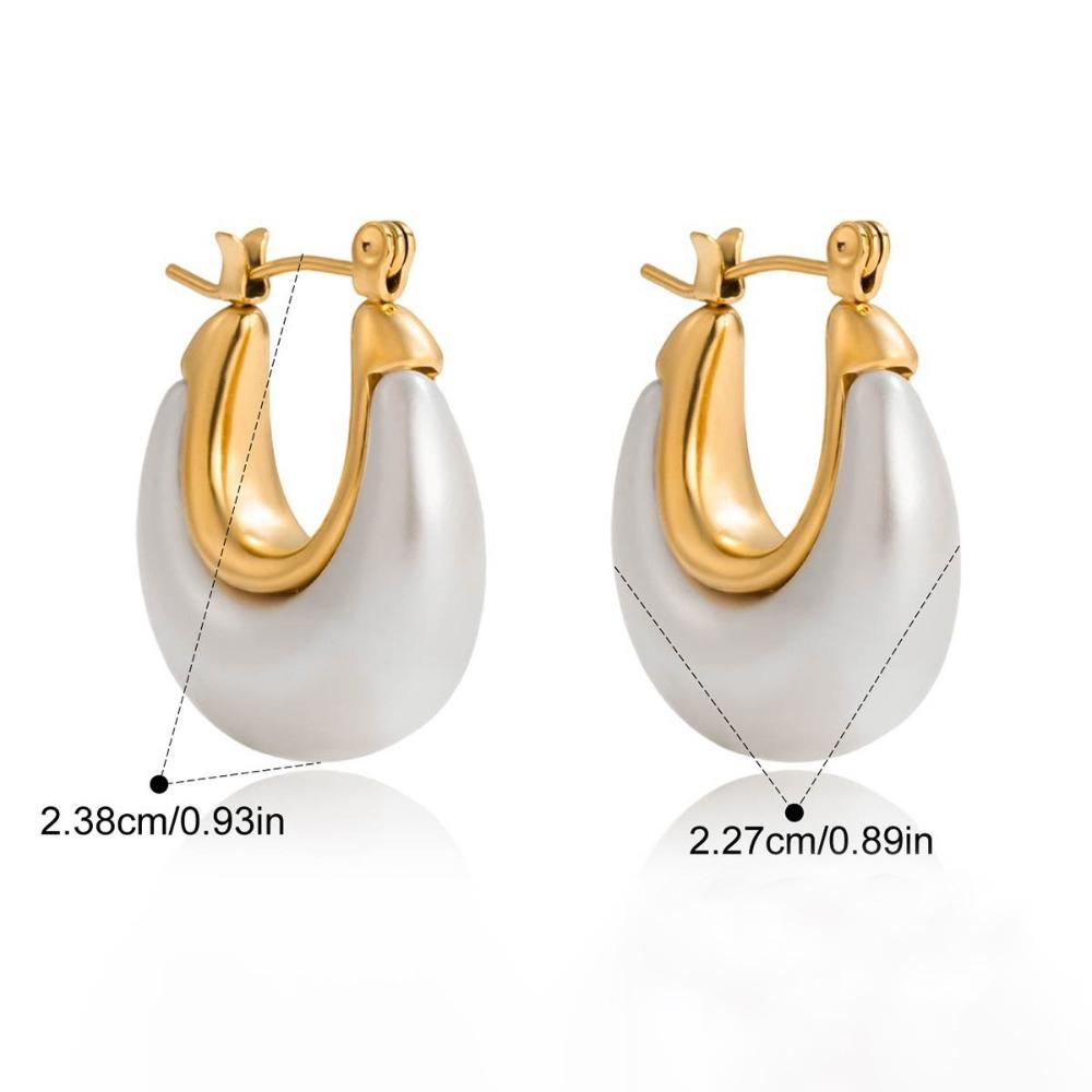 Stainless Steel Hoop Earrings Gold Color Huggie Earrings Vintage Resin Pearl Earrings  Gift