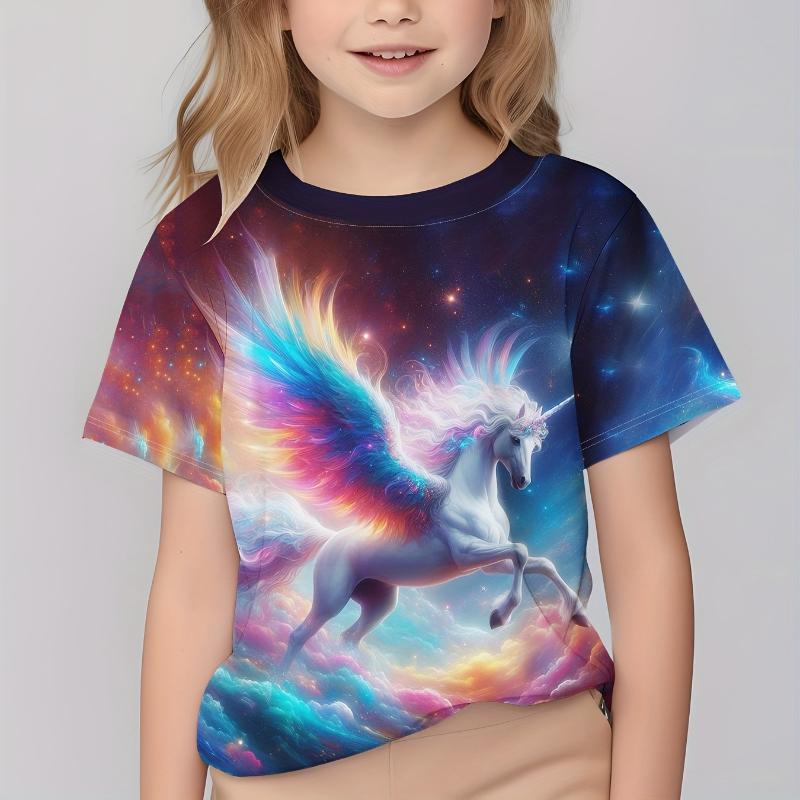 

Children s Cartoon Unicorn Print Cute Multi-color T-shirts Girls Fashionable Soft Comfortable T-shirt 110