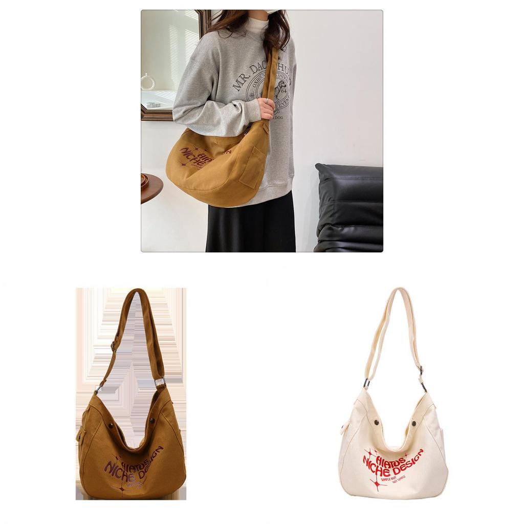 Women Canvas Tote Bag With Magnetic Snap Street Style Casual Letter Print For Daily Commuting