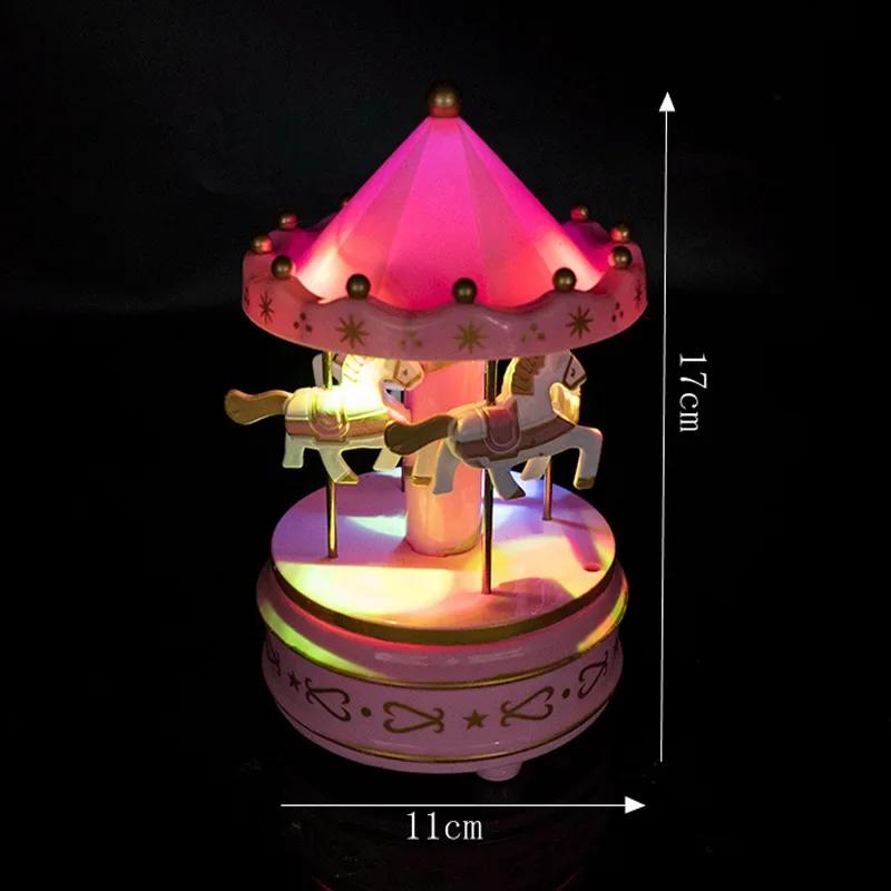 Deluxe Carousel Music Box Light Up with Clockwork 4 Horses Carousel Romantic Toys Handmade Music Box Party Favors