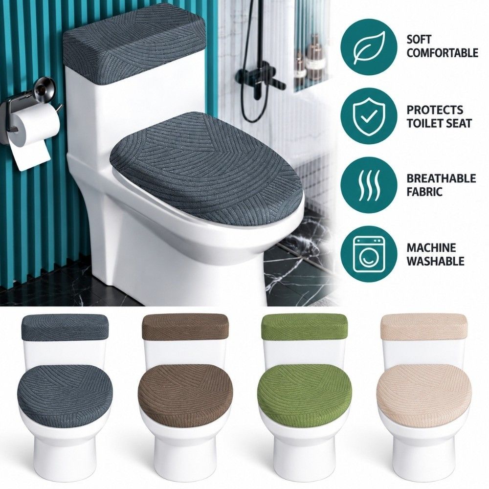 1 Set Machine Washable Toilet Seat Cover Dustproof Bathroom Toilet Cover Set Bathroom