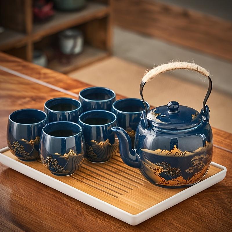 7/8pcs Japanese Ceramic Tea Set with Handles - Large Capacity Teapot and Tea Cups for Summer and Winter Drinks - Perfect Gift for Home and Office Deco