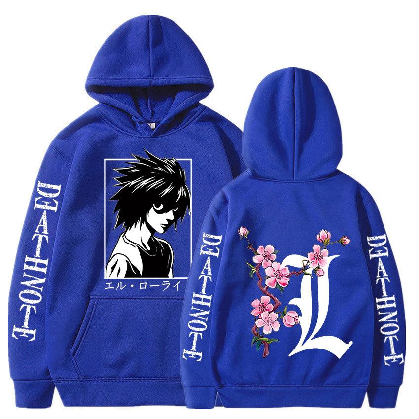 Men's street sweatshirt Death Note L print anime hoodie plus velvet men and women autumn and winter comfortable sweatshirt