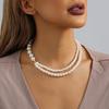 Double Beautiful Layer Pearl Necklace For Women Fashionable Geometric Design In Color White